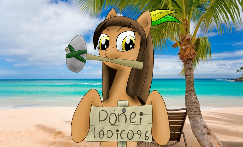 Size: 4496x2720 | Tagged: safe, artist:waffleberry, derpibooru import, oc, oc:kuruminha, ponified, unofficial characters only, pony, absurd resolution, brchan, hammer, mouth hold, palm tree, portuguese, solo, tree