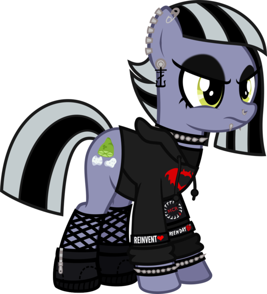 Size: 1117x1230 | Tagged: safe, artist:lightningbolt, derpibooru import, limestone pie, earth pony, pony, .svg available, angry, armband, boots, bracelet, choker, clandestine industries, clothes, dyed mane, ear piercing, earring, emo, eyeliner, eyeshadow, female, fishnets, frnkiero andthe cellabration, frown, glare, green day, heart, hoodie, jewelry, lip piercing, makeup, mare, my chemical romance, nose piercing, panic! at the disco, piercing, punk, safety pin, shirt, shoes, simple background, snake bites, socks, solo, spiked choker, spiked wristband, svg, transparent background, undershirt, vector, wristband, zipper