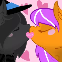 Size: 2000x2000 | Tagged: artist:maranora, blushing, cute, derpibooru import, digihoof, eyes closed, kissing, oc, oc:digidrop, oc:grayhoof, safe, simple background, unofficial characters only