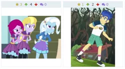 Size: 439x244 | Tagged: safe, derpibooru import, flash sentry, fuchsia blush, lavender lace, trixie, derpibooru, equestria girls, legend of everfree, rainbow rocks, camp everfree outfits, forced juxtaposition, juxtaposition, juxtaposition win, meme, meta