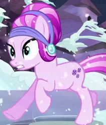 Size: 450x533 | Tagged: safe, derpibooru import, screencap, amethyst shard, crystal pony, pony, the crystalling, background pony, cropped, female, mare, running, snow, solo