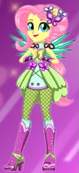 Size: 233x513 | Tagged: safe, artist:unicornsmile, derpibooru import, fluttershy, equestria girls, legend of everfree, boots, clothes, crystal wings, high heel boots, open mouth, ponied up, solo, sparkles, starsue, super ponied up, wings