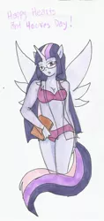 Size: 790x1673 | Tagged: alicorn, ambiguous facial structure, anthro, artist:ally-aria, book, bra, breasts, cleavage, clothes, derpibooru import, female, glasses, hearts and hooves day, panties, part of a set, purple underwear, see-through, solo, solo female, suggestive, traditional art, twilight sparkle, twilight sparkle (alicorn), underwear, valentine's day