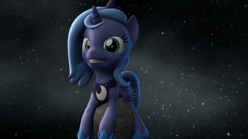 Size: 1920x1080 | Tagged: safe, artist:mrspecialjonny, derpibooru import, princess luna, alicorn, pony, 3d, filly, giant pony, macro, moon, pony bigger than a planet, solo, source filmmaker, space, tangible heavenly object, woona, younger