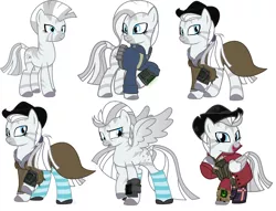 Size: 3098x2361 | Tagged: safe, artist:geekladd, artist:vector-brony, derpibooru import, oc, oc:crystal eclair, unofficial characters only, cyborg, pegasus, pony, fallout equestria: influx, clothes, cowboy hat, duster, hat, noir coat, pip-boy, simple background, socks, stetson, striped socks, terminator, vault suit, white background