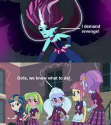 Size: 854x960 | Tagged: safe, artist:themexicanpunisher, derpibooru import, edit, edited screencap, screencap, indigo zap, lemon zest, principal abacus cinch, sour sweet, sugarcoat, sunny flare, equestria girls, friendship games, clothes, dialogue, midnight cinch, midnight-ified, shadow five