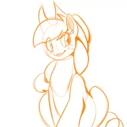 Size: 700x700 | Tagged: safe, artist:goat train, deleted from derpibooru, derpibooru import, applejack, pony, cute, monochrome, sitting, sketch, smiling, solo