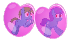 Size: 2500x1500 | Tagged: safe, artist:bladedragoon7575, derpibooru import, oc, oc:balance blade, oc:sleepy zee, unofficial characters only, bubble, heart, heart eyes, hypnosis, in bubble, infatuation, valentine's day, wingding eyes