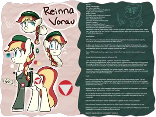 Size: 2732x2048 | Tagged: artist:vanillashineart, austria, austrian, bio, braid, chubby, cute, derpibooru import, military, oc, oc:reinna vorau, /pol/, reference sheet, safe, soldier, unofficial characters only