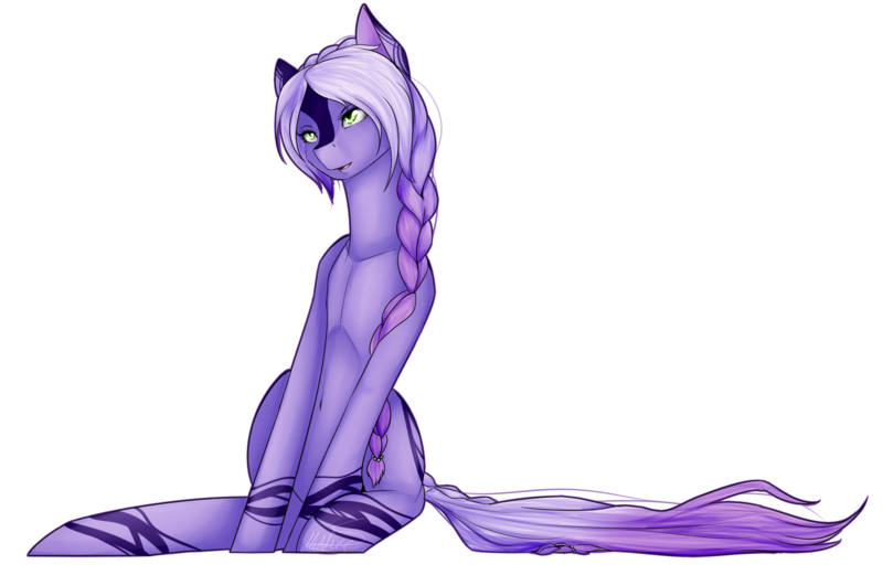 Size: 2628x1710 | Tagged: safe, artist:midfire, derpibooru import, oc, oc:purple haze, unofficial characters only, earth pony, pony, art trade, braid, female, mare, simple background, sitting, solo, transparent background