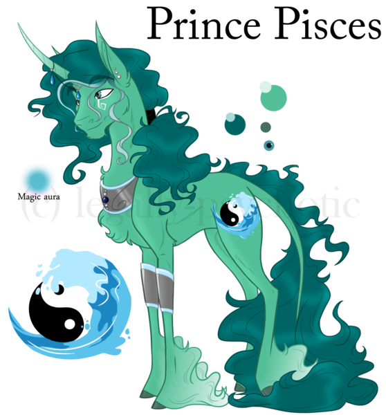 Size: 1457x1566 | Tagged: safe, artist:legally-psychotic, derpibooru import, oc, oc:prince pisces, unofficial characters only, pony, unicorn, curved horn, male, reference sheet, simple background, solo, stallion, taijitu, transparent background, unshorn fetlocks