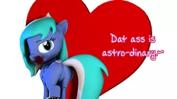 Size: 2560x1440 | Tagged: safe, artist:obsidianocelot, derpibooru import, oc, oc:starlight starbright, unofficial characters only, pegasus, pony, 3d, female, heart, mare, mouth hold, plot, pun, solo, spiked wristband, valentine, valentine's day, vulgar, wristband