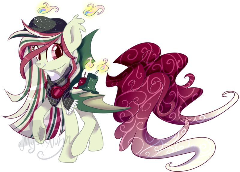 Size: 1024x734 | Tagged: artist:nuryndork, candle, clothes, derpibooru import, hat, oc, oc:zartiz raspmint, original species, safe, scarf, scented pony, solo, unofficial characters only