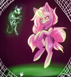 Size: 900x984 | Tagged: safe, artist:cabbage-arts, derpibooru import, oc, oc:grim, unofficial characters only, cat, pony, spider, unicorn, bone, skeleton, solo, spider web