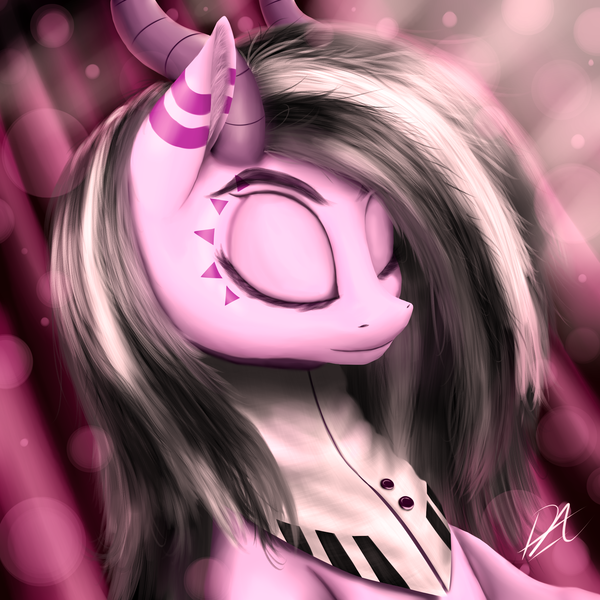 Size: 3000x3000 | Tagged: artist:syntaxartz, bust, derpibooru import, eyes closed, messy mane, monochromacat, oc, oc:musica ink, pink, portrait, safe, simple background, sleeping, solo, succubus, unofficial characters only