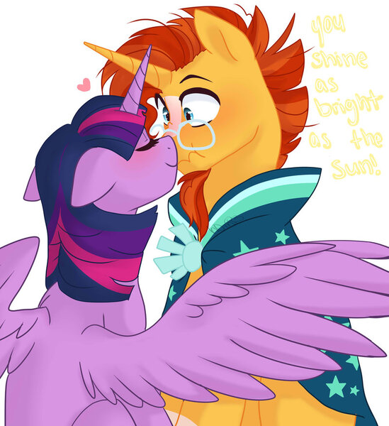 Size: 800x875 | Tagged: safe, artist:h0mi3, derpibooru import, sunburst, twilight sparkle, twilight sparkle (alicorn), alicorn, pony, blushing, boop, crack shipping, cute, daaaaaaaaaaaw, female, floppy ears, horns are touching, kissing, male, shipping, straight, sunbetes, this will end in tears, this will not end well, twiburst, valentine's day, valentine's day card