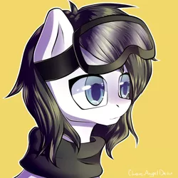 Size: 2000x2000 | Tagged: safe, artist:chaosangeldesu, derpibooru import, oc, oc:snowbound, unofficial characters only, earth pony, pony, bust, clothes, female, goggles, mare, portrait, scarf, solo