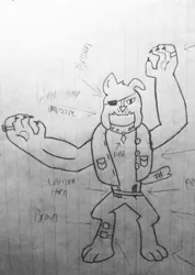 Size: 1232x1729 | Tagged: artist:pizzamovies, claws, derpibooru import, diamond dog, fangs, greedy, jewelry, lined paper, raised tail, ripped shirt, safe, solo, tail, traditional art