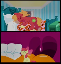 Size: 3232x3392 | Tagged: safe, artist:shrunken-littlebro12, derpibooru import, apple bloom, big macintosh, earth pony, pony, big macinpred, bigger macintosh, brother and sister, comic, cute, female, fetish, filly, giant pony, happy, inside, macro, male, micro, mouth, non-fatal vore, stallion, uvula, vore