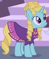 Size: 332x400 | Tagged: safe, derpibooru import, screencap, four step, pony, unicorn, the best night ever, background pony, clothes, dress, solo