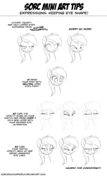 Size: 861x1415 | Tagged: safe, artist:sorcerushorserus, derpibooru import, rainbow dash, pony, bust, expressions, eyes closed, how to draw, lidded eyes, monochrome, portrait, sketch, tutorial