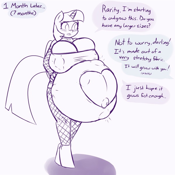 Size: 2048x2048 | Tagged: alicorn, anthro, artist:funble, belly, breasts, busty twilight sparkle, choker, clothes, derpibooru import, female, fishnets, hyper, hyper pregnancy, implied rarity, impossibly large belly, kicking, leotard, preglight sparkle, pregnant, questionable, solo, solo female, twilight sparkle, twilight sparkle (alicorn)