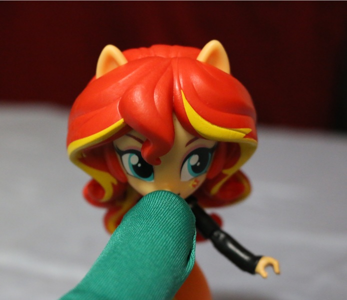 Size: 2108x1822 | Tagged: safe, derpibooru import, sunset shimmer, oc, oc:anon, human, equestria girls, boop, cute, doll, equestria girls minis, eqventures of the minis, irl, irl human, photo, shimmerbetes, toy