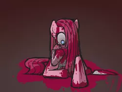 Size: 1152x864 | Tagged: apron, artist:shadowluigimwahaha, blood, clothes, derpibooru import, grimdark, knife, looking down, pinkamena diane pie, pinkie pie, realization