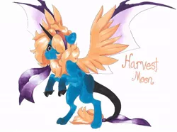 Size: 818x610 | Tagged: artist:frozensoulpony, derpibooru import, draconequus, hybrid, interspecies offspring, oc, oc:harvest moon, offspring, parent:discord, parent:princess luna, parents:lunacord, rearing, safe, solo, traditional art, unofficial characters only