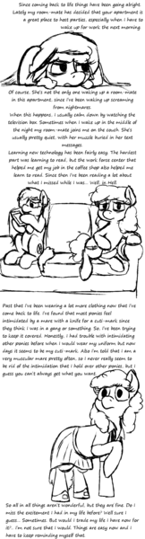 Size: 600x2216 | Tagged: safe, artist:thebathwaterhero, derpibooru import, oc, oc:nadine, unofficial characters only, earth pony, pony, cyoa:semantic error, series:entrapment, clothes, couch, cutie mark, cyoa, cytowisp, epilogue, female, mare, shoes, story included, text