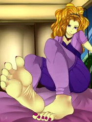 Size: 3000x4000 | Tagged: suggestive, artist:artsenravenbrave, derpibooru import, adagio dazzle, equestria girls, barefoot, bed, bedroom, clothes, feet, female, foot fetish, foot focus, looking at you, nail polish, smiling, soles, solo, solo female, toes