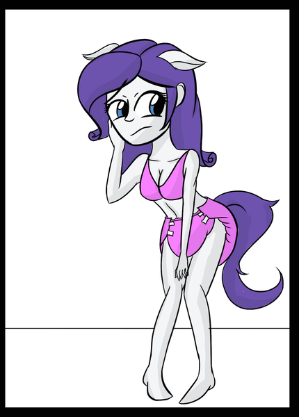 Size: 1248x1740 | Tagged: questionable, artist:diaperednight, derpibooru import, rarity, equestria girls, bra, breasts, clothes, diaper, diaper fetish, floppy ears, four ears, ponied up, solo, underwear