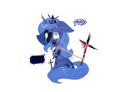 Size: 640x480 | Tagged: artist:jisuppe, crying, derpibooru import, princess luna, rope, s1 luna, semi-grimdark, simple background, sitting, solo, transparent background, wat