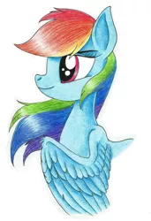 Size: 3520x5152 | Tagged: absurd resolution, artist:celestial-rainstorm, bust, derpibooru import, portrait, rainbow dash, safe, simple background, solo, traditional art, white background, windswept mane