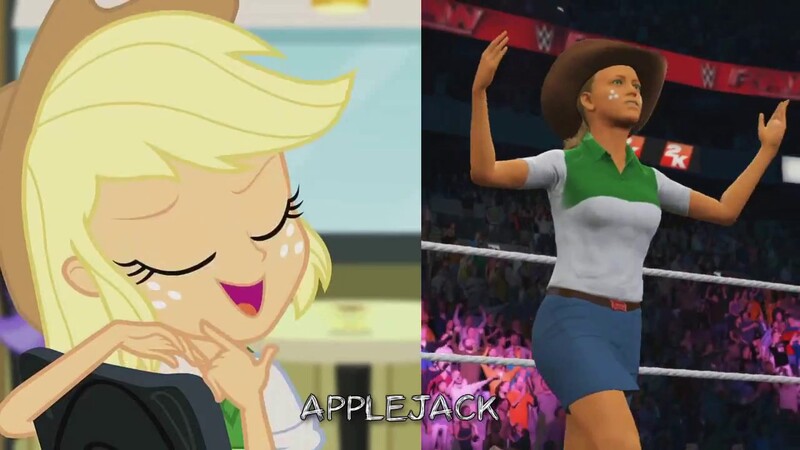 Size: 1280x720 | Tagged: safe, derpibooru import, applejack, equestria girls, rainbow rocks, wat, wwe 2k17, youtube