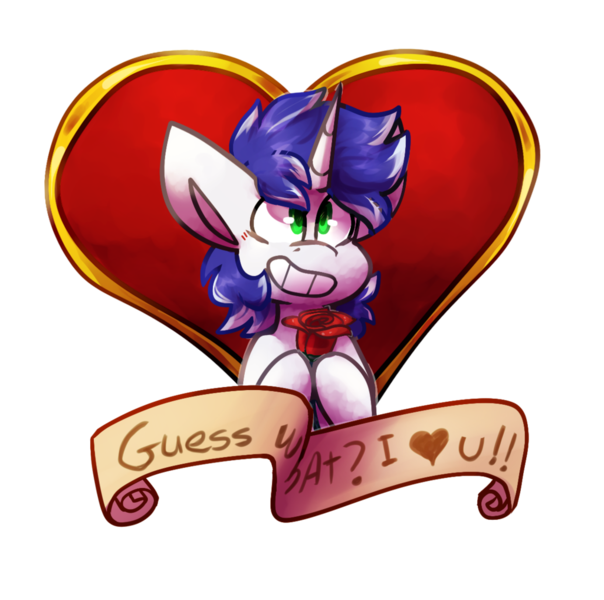 Size: 1024x1017 | Tagged: safe, artist:crownedspade, derpibooru import, oc, oc:vocal score, unofficial characters only, pony, unicorn, banner, flower, heart, male, rose, simple background, solo, stallion, transparent background, valentine, valentine's day