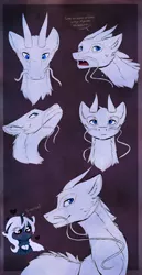 Size: 2480x4808 | Tagged: safe, artist:magnaluna, derpibooru import, princess luna, oc, oc:zefiroth, dragon, pony, absurd resolution, alternate hairstyle, alternate universe, blushing, canon x oc, heart, heart eyes, reference sheet, shipping, spanish, wingding eyes