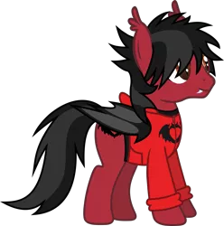 Size: 1714x1729 | Tagged: safe, artist:lightningbolt, derpibooru import, ponified, bat pony, pony, .svg available, clandestine industries, clothes, ear fluff, emo, fall out boy, fangs, hair over one eye, happy, hoodie, male, messy mane, pete wentz, shirt, simple background, slit eyes, solo, stallion, svg, transparent background, undershirt, vector, zipper