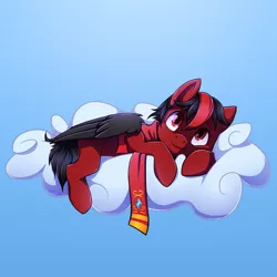 Size: 1500x1500 | Tagged: safe, artist:nenefi, derpibooru import, oc, oc:red pone, unofficial characters only, pegasus, pony, clothes, cloud, red and black oc, scarf, solo