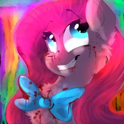 Size: 1500x1500 | Tagged: artist:zaphyray, blood, bowtie, bust, derpibooru import, pinkamena diane pie, pinkie pie, portrait, semi-grimdark, solo