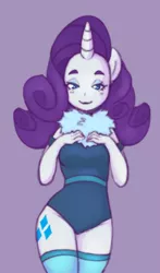 Size: 448x764 | Tagged: anthro, artist:kiriiv, clothes, derpibooru import, leotard, looking at you, rarity, safe, simple background, socks, solo, thigh highs