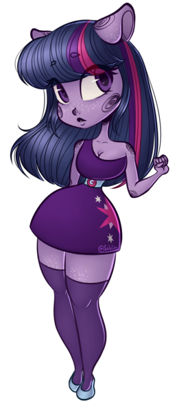 Size: 608x1414 | Tagged: anthro, artist:felcia, clothes, curvy, derpibooru import, dress, hourglass figure, impossibly thin waist, safe, shoes, simple background, socks, solo, thigh highs, thighlight sparkle, thunder thighs, transparent background, twilight sparkle