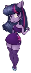 Size: 608x1414 | Tagged: anthro, artist:felcia, clothes, curvy, derpibooru import, dress, hourglass figure, impossibly thin waist, safe, shoes, simple background, socks, solo, thigh highs, thighlight sparkle, thunder thighs, transparent background, twilight sparkle