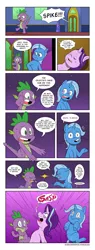 Size: 2669x7000 | Tagged: safe, artist:raph13th, derpibooru import, spike, starlight glimmer, trixie, dragon, pony, unicorn, comic:glim glam and pals, absurd resolution, comic, dialogue, eyes closed, female, innuendo, mare, open mouth, the amazing trio of friendship, tumblr comic, twilight's castle, wide eyes