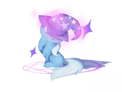 Size: 1280x960 | Tagged: safe, artist:md-spectre934, derpibooru import, trixie, pony, unicorn, blushing, clothes, cute, diatrixes, female, filly, filly trixie, hat, mare, open mouth, raised hoof, simple background, sitting, solo, sparkles, trixie's hat, white background