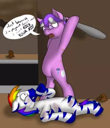 Size: 2480x2869 | Tagged: safe, artist:glacierfrostclaw, derpibooru import, screwball, oc, oc:msaliti, earth pony, pony, zebra, fallout equestria, baseball bat, bruised, female, male, mare, pregnant, stallion, wasteland