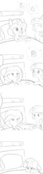 Size: 792x3168 | Tagged: safe, artist:tjpones, derpibooru import, pinkie pie, twilight sparkle, twilight sparkle (alicorn), alicorn, earth pony, pony, bed, birthday, birthday cake, birthday card, cake, candle, comic, cupcake, feels, food, getting old, grayscale, hat, hospital, immortality blues, implied death, iv drip, lying, magic, monochrome, on back, party hat, sad, simple background, smiling, telekinesis, white background