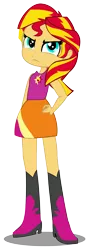 Size: 1021x2821 | Tagged: safe, artist:jongoji245, derpibooru import, sunset shimmer, equestria girls, boots, clothes, cute, freshman, high heel boots, simple background, skirt, solo, transparent background, vector, younger