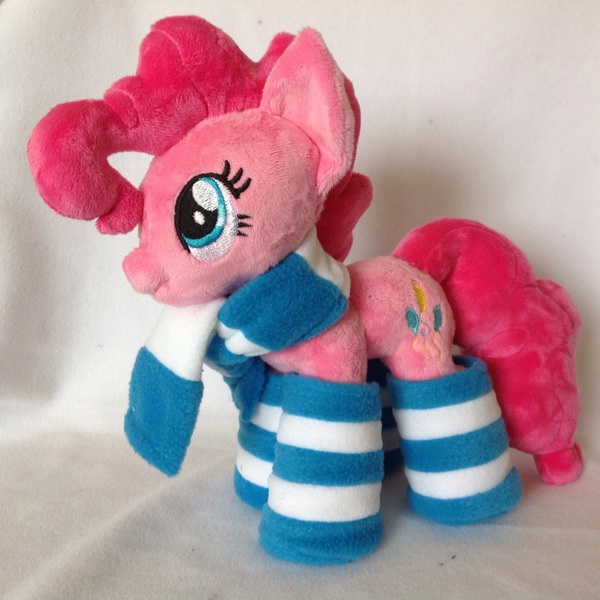 Size: 1936x1936 | Tagged: artist:burgunzik, clothes, derpibooru import, irl, photo, pinkie pie, plushie, safe, scarf, socks, solo, striped socks