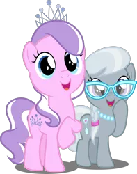 Size: 3946x5000 | Tagged: absurd resolution, adorabullies, artist:dashiesparkle, artist:parclytaxel, crusaders of the lost mark, cute, derpibooru import, diamond tiara, raised hoof, safe, silver spoon, simple background, smiling, .svg available, transparent background, vector